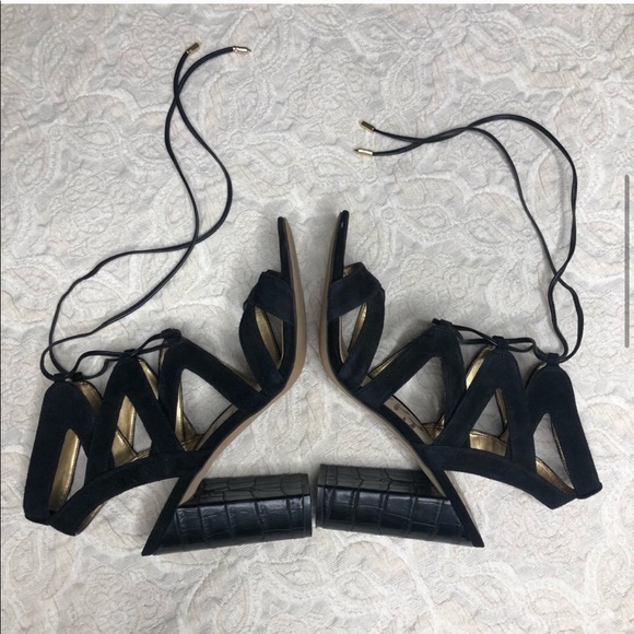 Sam Edelman Yardley Suede Lace Up Heels wedge shoe - Picture 4 of 8